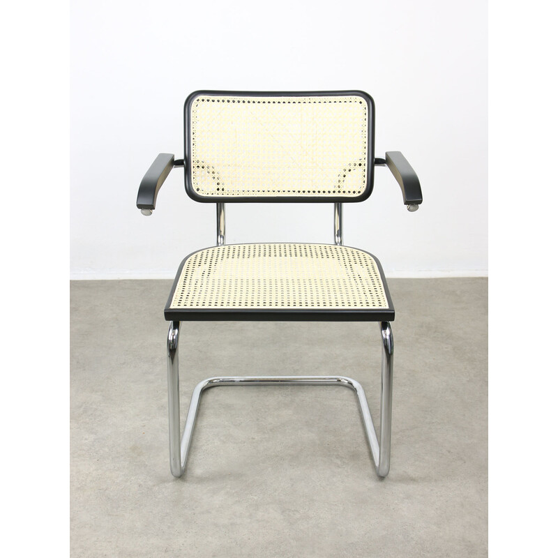 Vintage Cesca B64 armchairs in wood and canework by Marcel Breuer