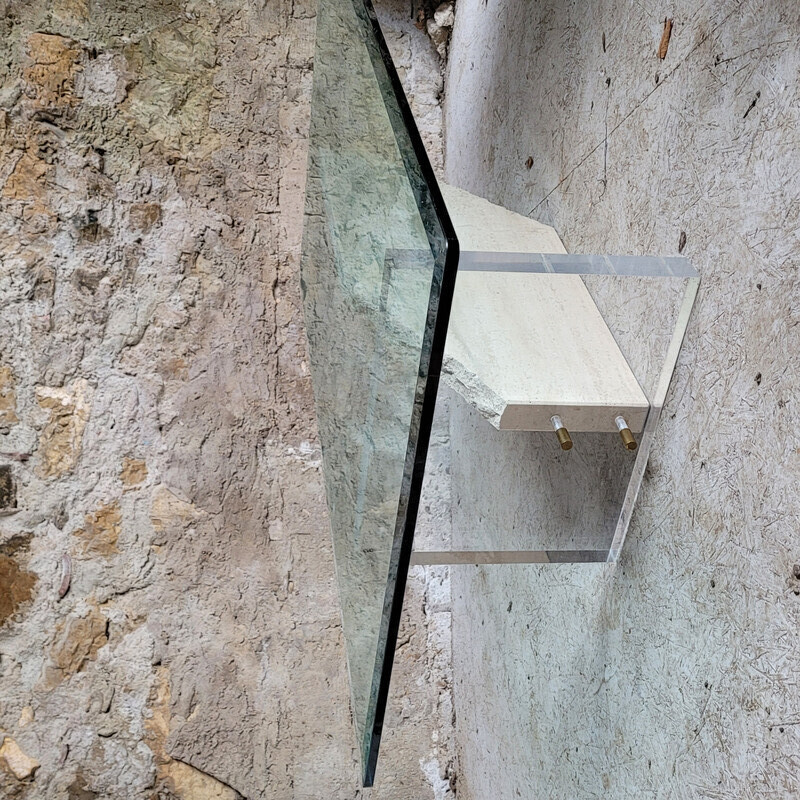 Table basse vintage en verre et marbre, Italie 1990