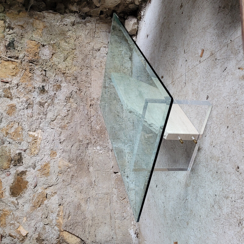 Vintage glass and marble coffee table, Italy 1990