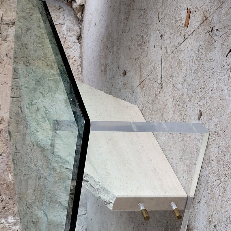 Table basse vintage en verre et marbre, Italie 1990