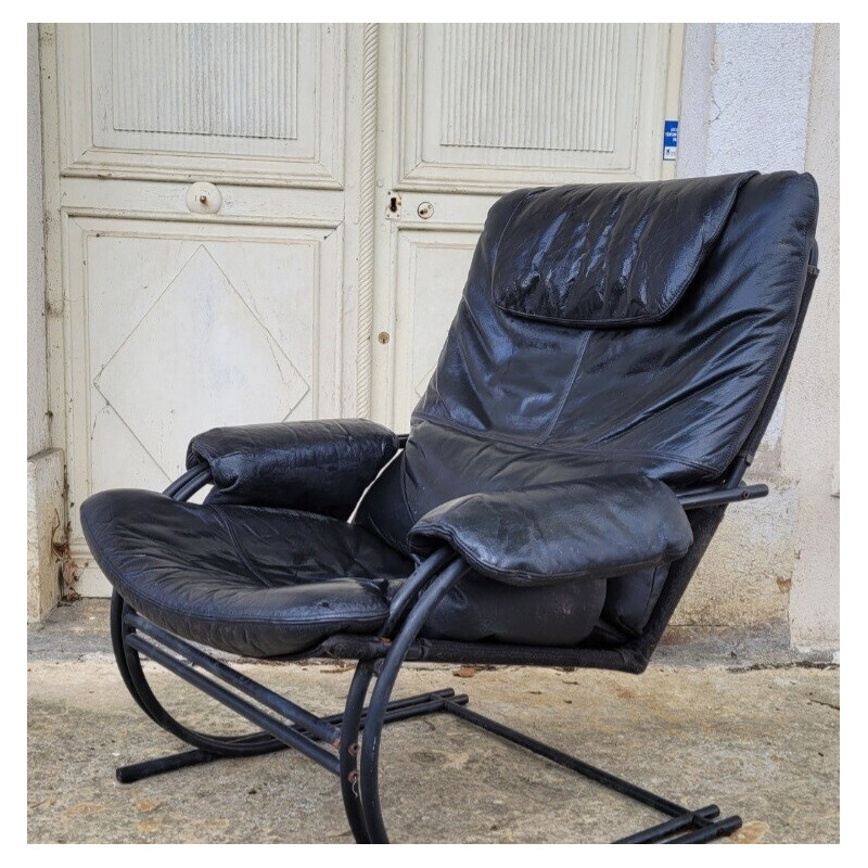 Vintage black leather armchair