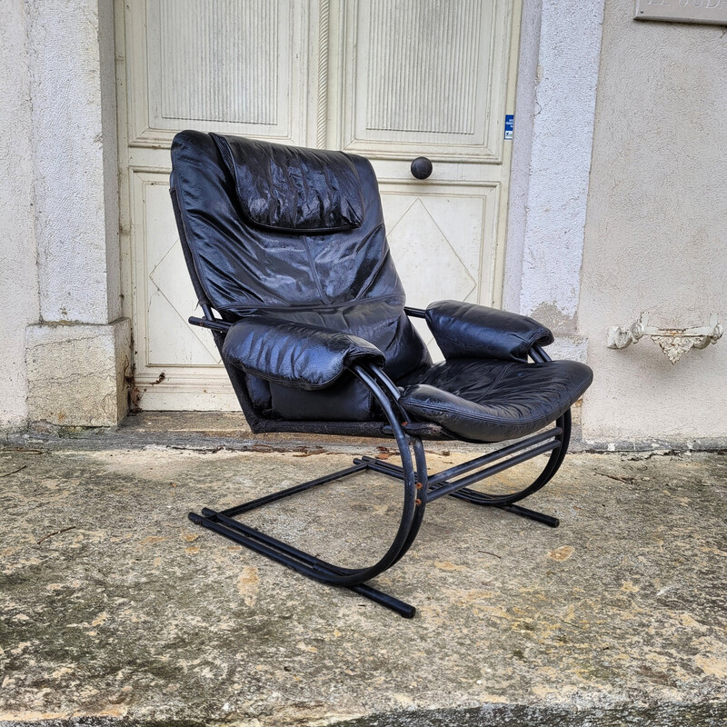 Vintage zwarte leren fauteuil