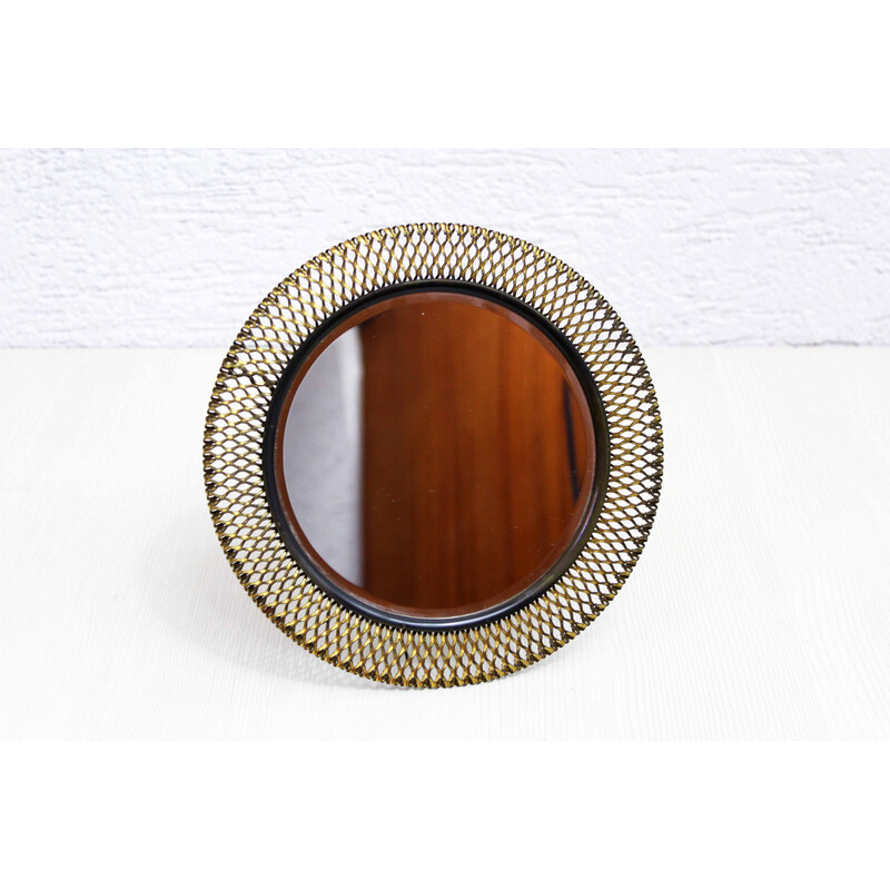 Miroir vintage cadre en maille de laiton, Allemagne 1960