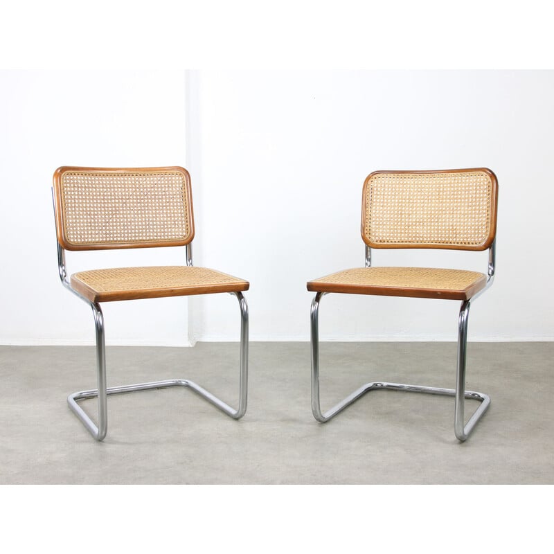 Pair of vintage Cesca B32 brown chairs by Marcel Breuer