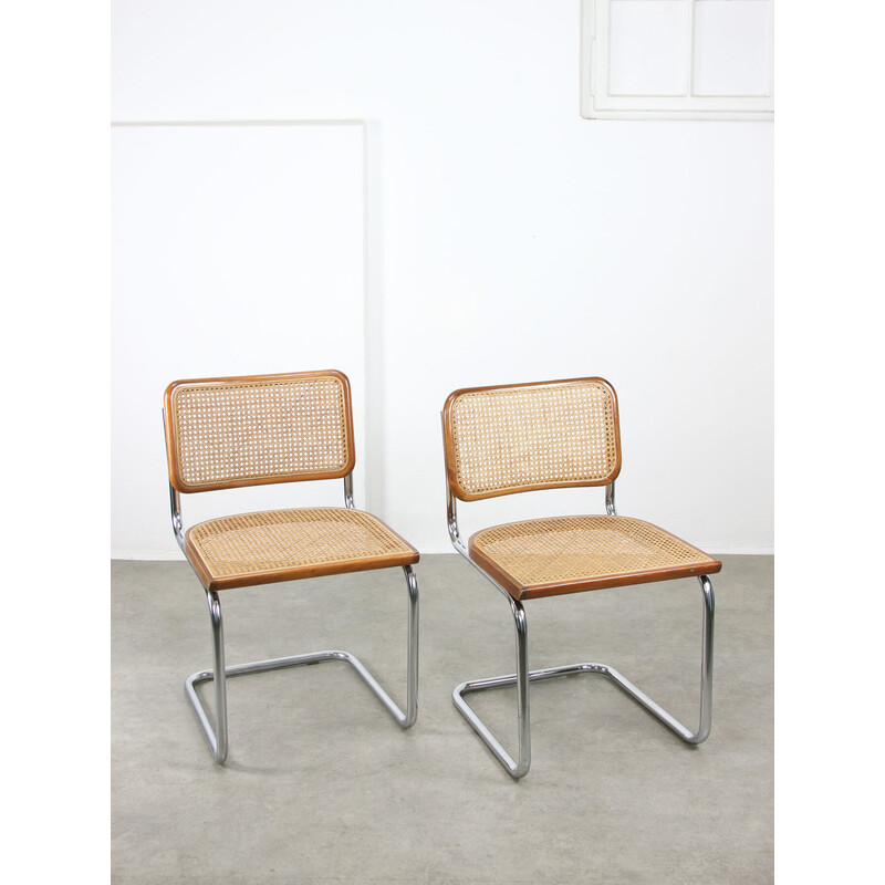 Paar braune Stühle Cesca B32 von Marcel Breuer