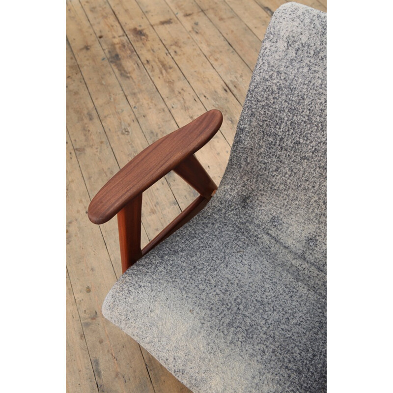 Dutch teak armchair with curved armrests - 1960s