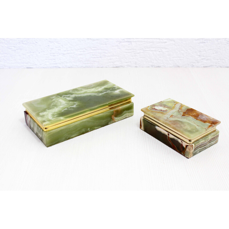 Pair of vintage onyx and brass boxes, Italy 1960