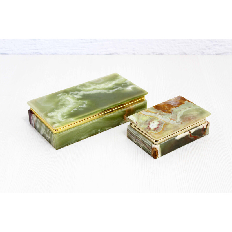 Pair of vintage onyx and brass boxes, Italy 1960