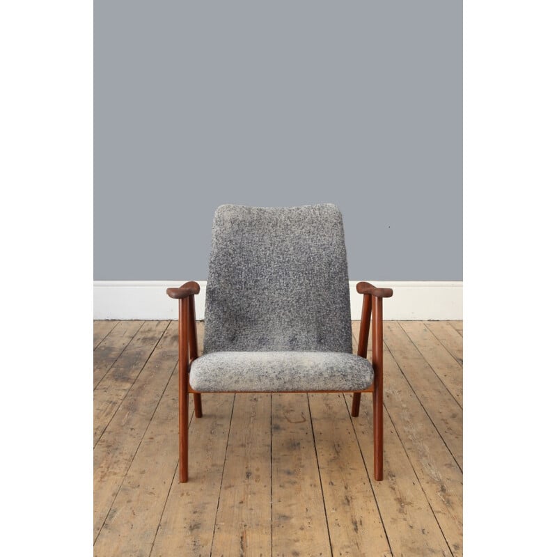 Dutch teak armchair with curved armrests - 1960s
