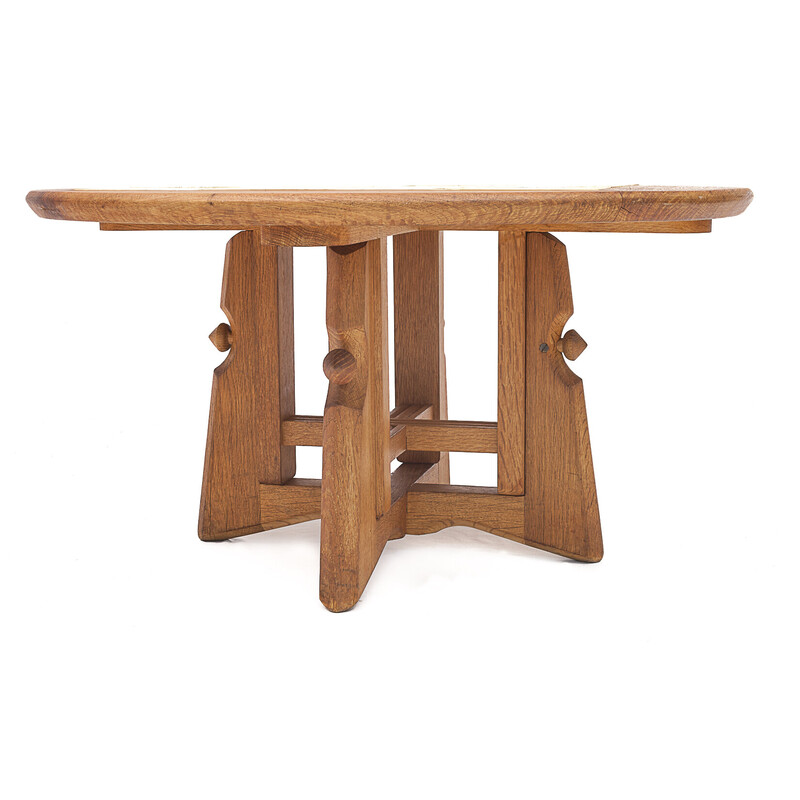 Ladislas" vintage ronde tafel van eikenhout en keramiek door Guillerme et Chambron, 1950