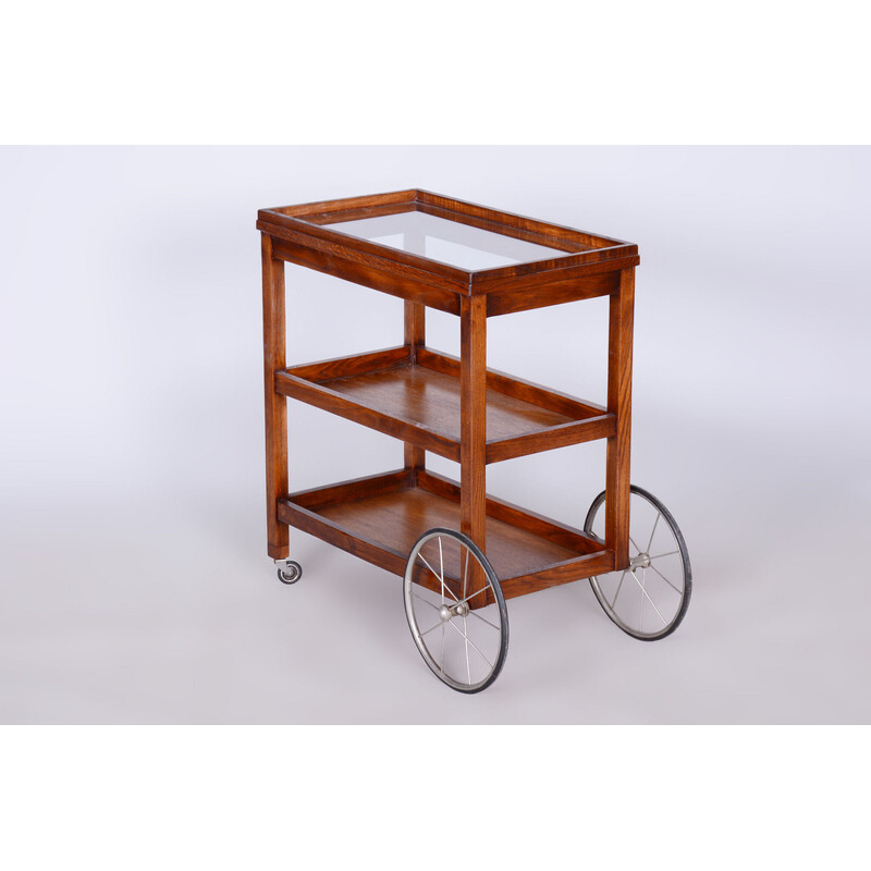 Vintage Art Deco oak and glass trolley by Thonet, Czechoslovakia 1920