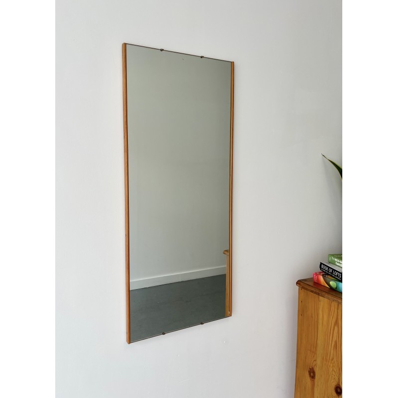 Miroir mural vintage rectangulaire cadre en teck, 1970