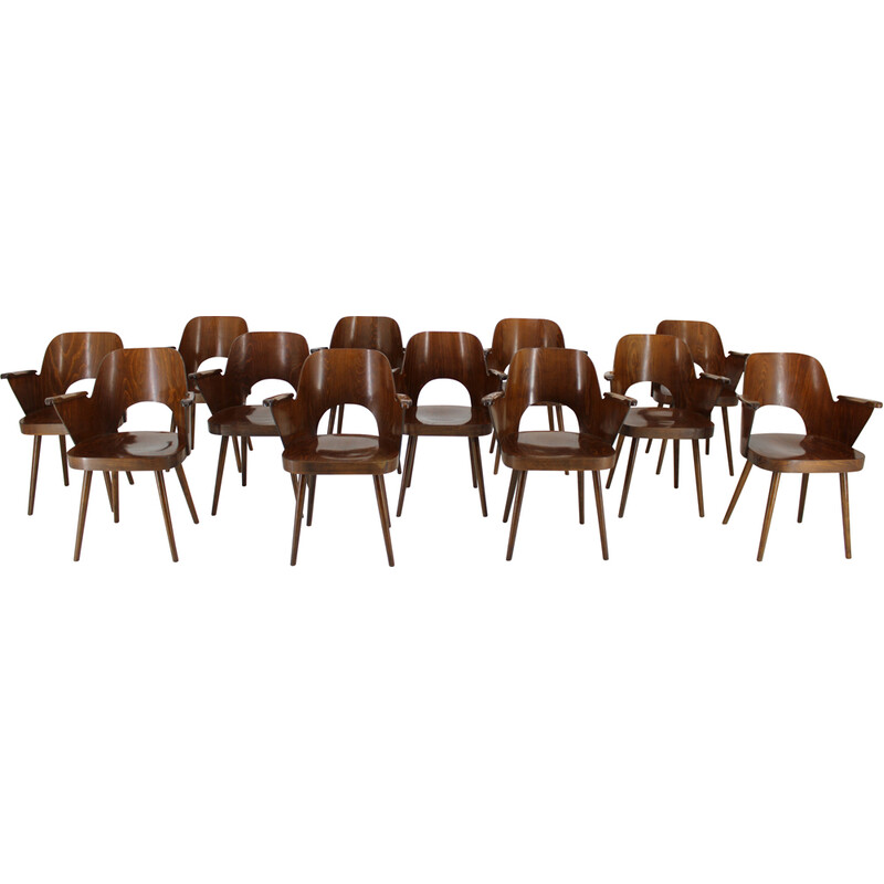 Conjunto de 12 cadeiras vintage em madeira de faia de Oswald Haerdtl para Ton, Checoslováquia 1960