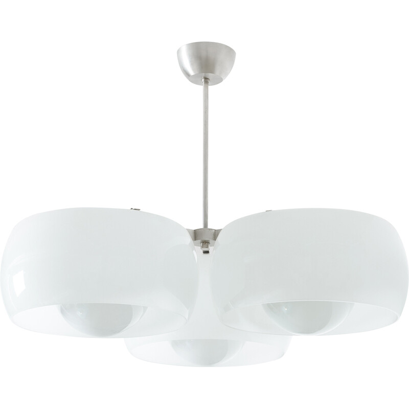 Vintage Triclinio chandelier in opaline glass by Vico Magistretti for Artemide, Italy 1967