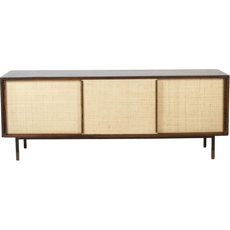 Vintage rectangular sideboard in wenge wood and lacquered metal, Netherlands 1970