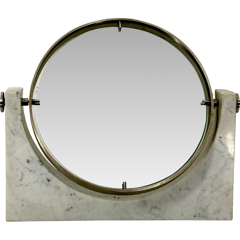 Vintage Carrara marmeren make-up spiegel van Angelo Mangiarotti, Italië 1960
