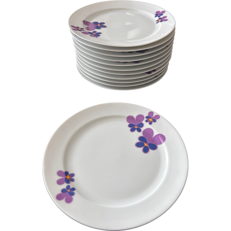 12 vintage porcelain plates with flower decoration for Heinrich, 1970