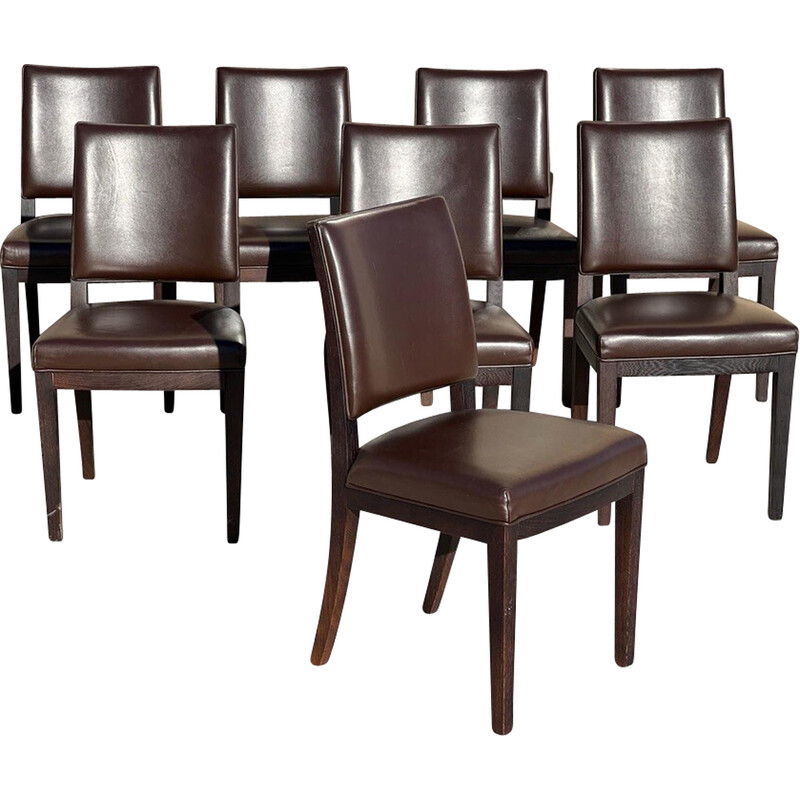 Conjunto de 8 cadeiras de jantar vintage "Calypso" em carvalho e pele castanha de Antonio Citterio para a Maxalto