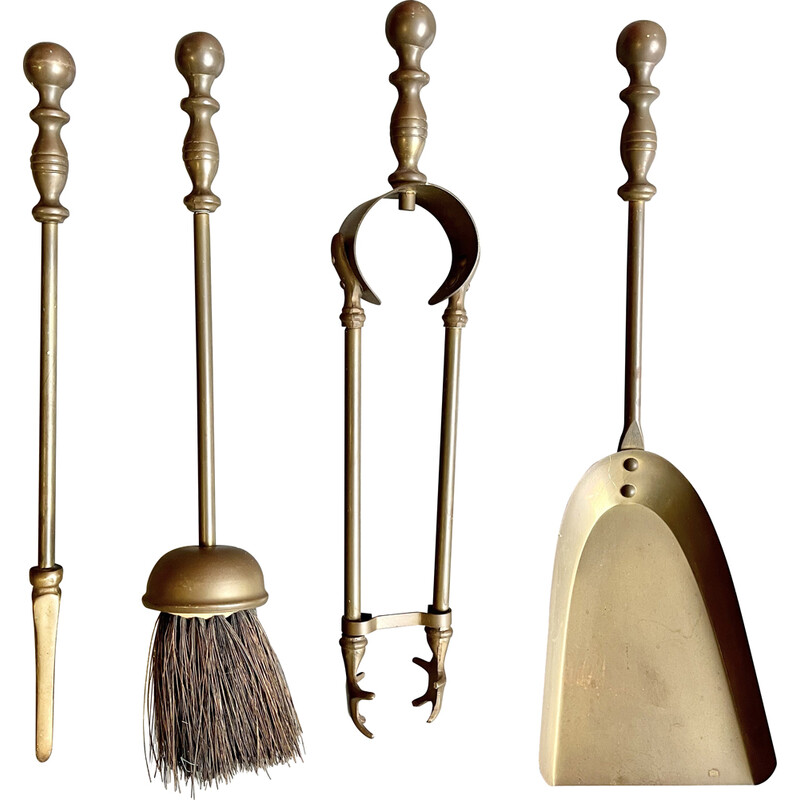 Vintage brass fireplace companion set