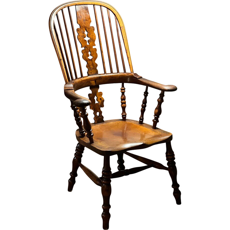 Vintage Victorian Windsor armchair in solid elm, 1850