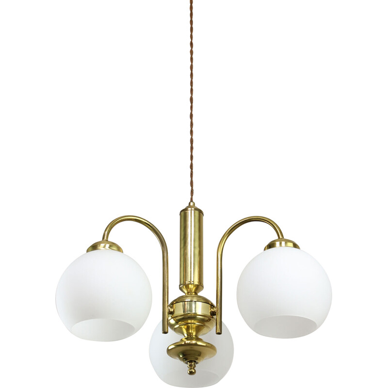 Vintage chandelier in brass and opaline glass, Italy