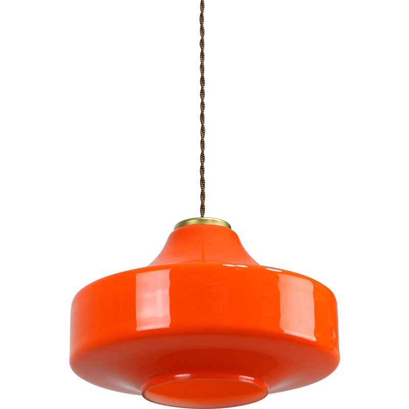 Vintage pendant lamp in orange glass and brass, Italy