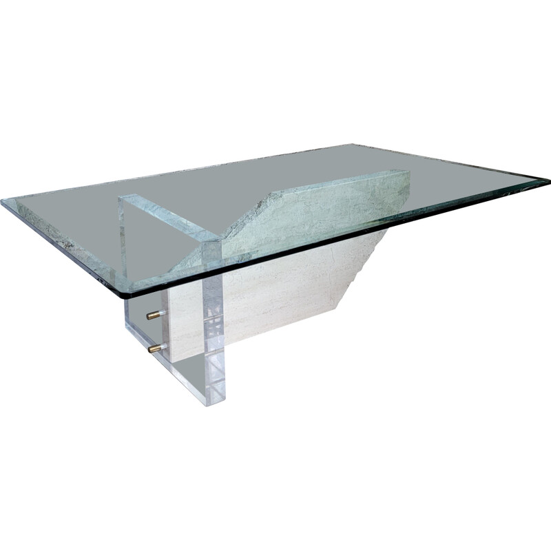 Vintage glass and marble coffee table, Italy 1990