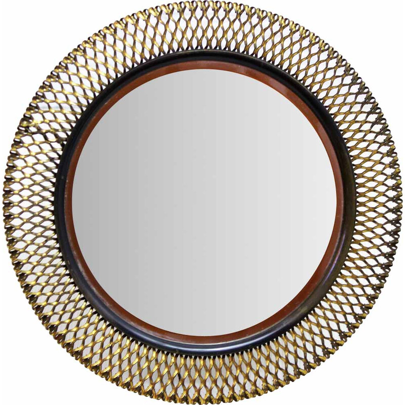 Vintage brass mesh frame mirror, Germany 1960