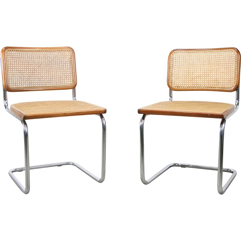 Pair of vintage Cesca B32 brown chairs by Marcel Breuer