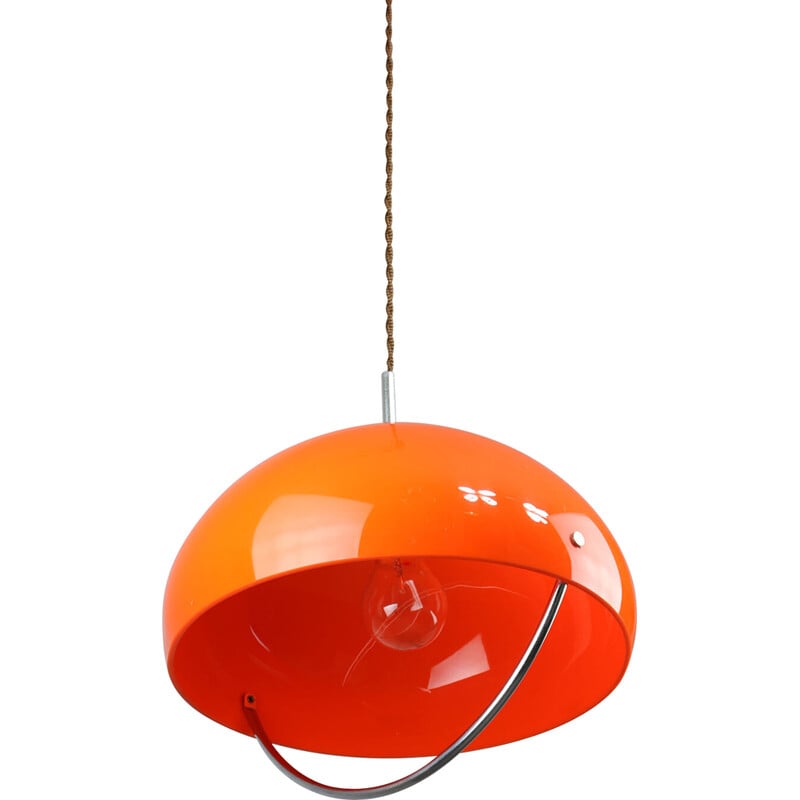 Vintage Space Age pendant lamp in orange acrylic glass, Italy 1970