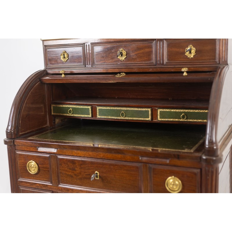 Vintage mahogany cylinder desk, France