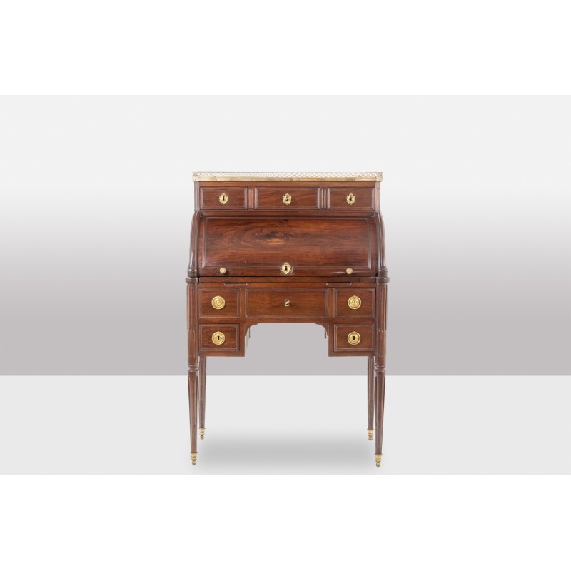 Vintage mahogany cylinder desk, France