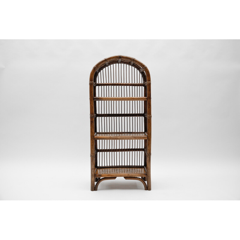 Vintage rattan and bamboo shelf, Italy 1960