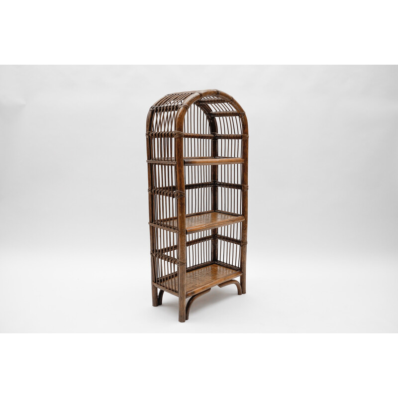 Vintage rattan and bamboo shelf, Italy 1960