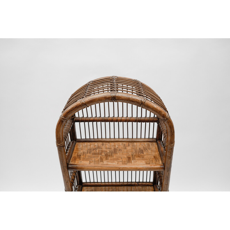 Vintage rattan and bamboo shelf, Italy 1960