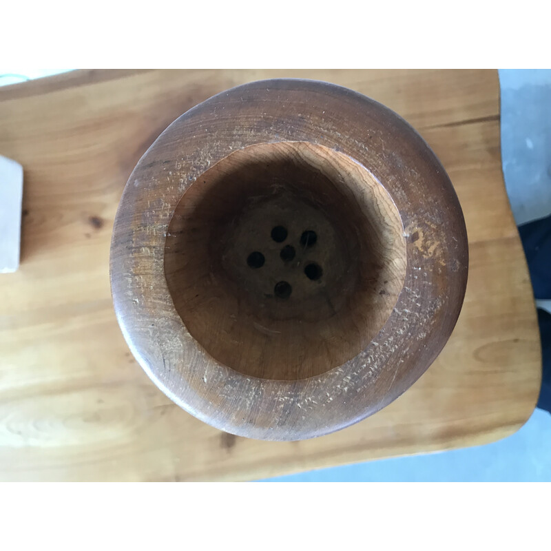 Vase vintage pique-fleurs à anses en bois d'olivier