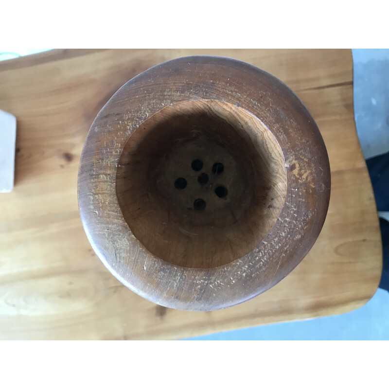 Vintage floral vase with olive wood handles