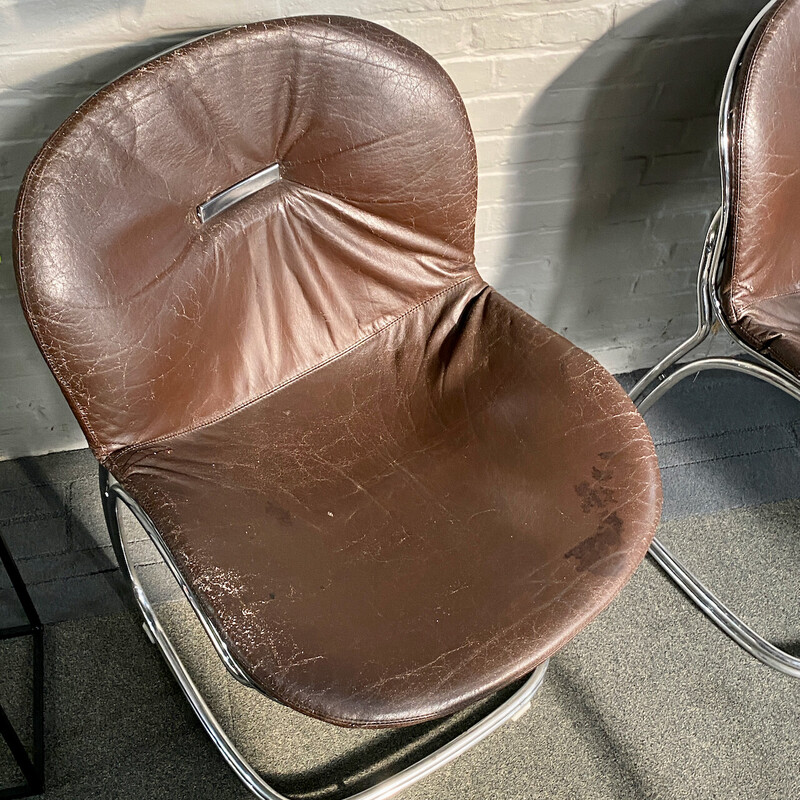 Lot de 4 chaises vintage en acier chromé et cuir par Gastone Rinaldi pour Rima, Italie 1970