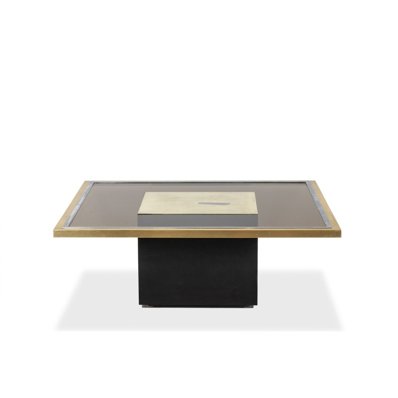 Vintage coffee table in gilded brass and smoked glass, 1970