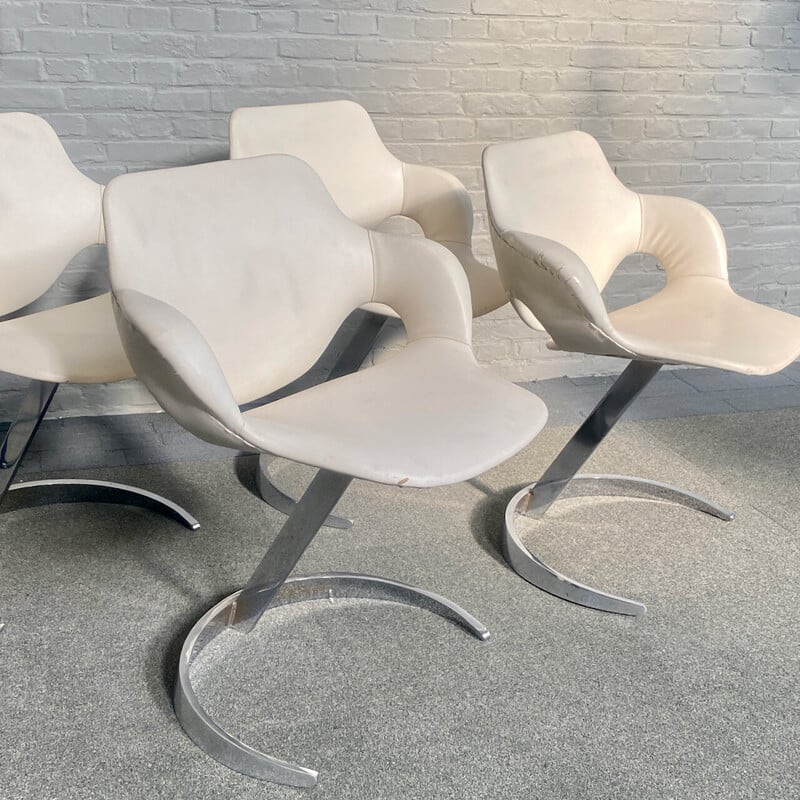 Lot de 4 fauteuils vintage en acier chromé et cuir par Boris Tabacoff pour Mobilier Modulaire Moderne, 1970