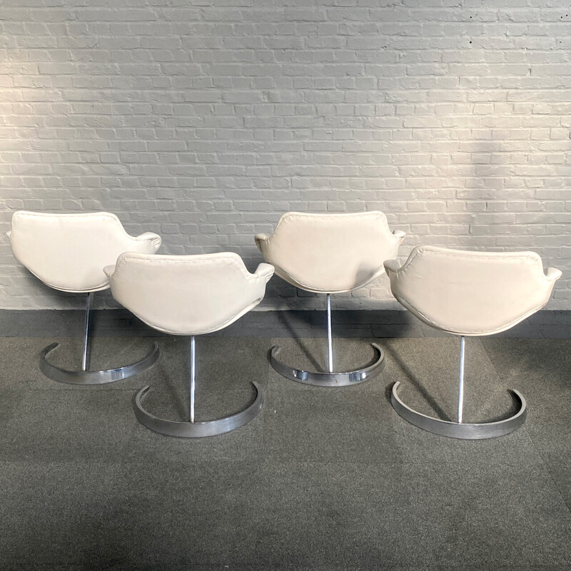 Set of 4 vintage armchairs in chrome steel and leather by Boris Tabacoff for Mobilier Modulaire Moderne, 1970