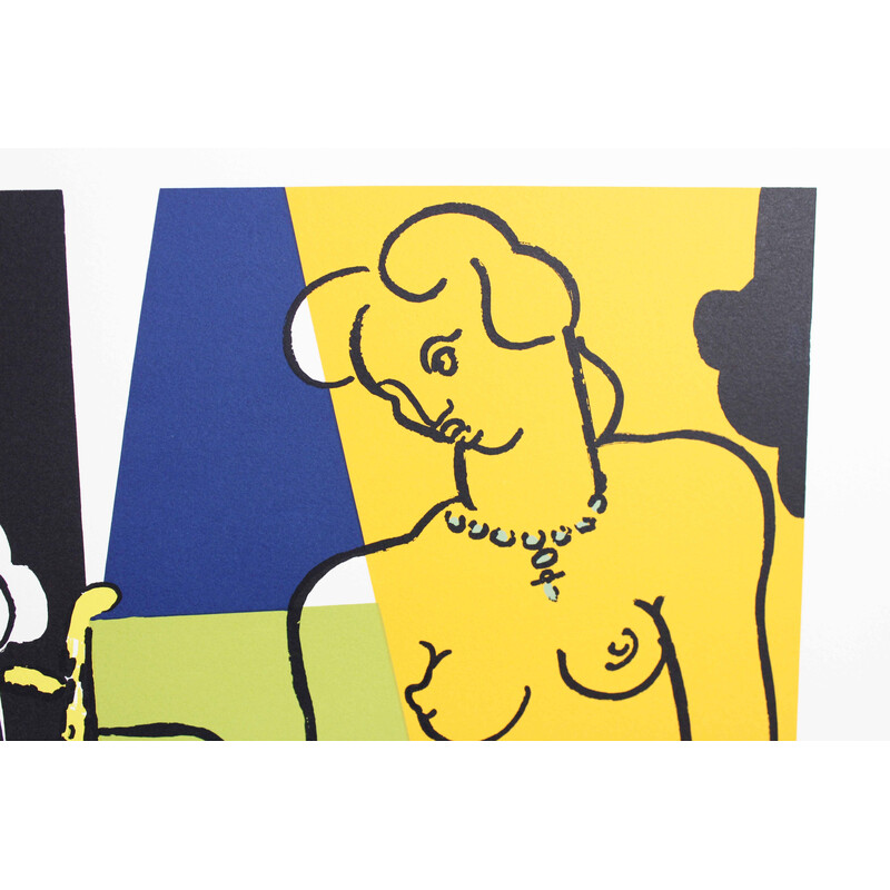 Litografia d'epoca "Due nudi" a colori di Albert Stürchler, Svizzera 1970