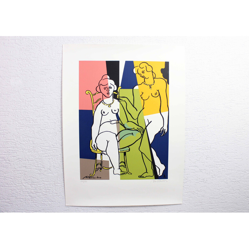 Vintage lithograph “Two Nudes” in color by Albert Stürchler, Switzerland 1970