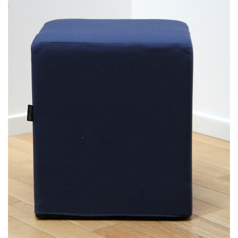 Set of 6 vintage blue fabric poufs for Softline