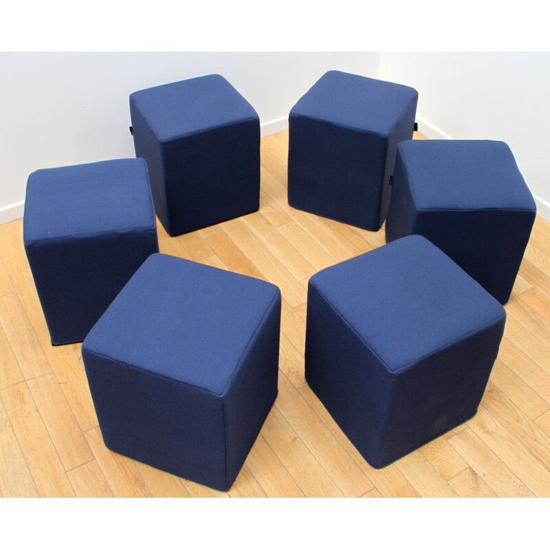 Set aus 6 Vintage-Poufs aus blauem Stoff für Softline