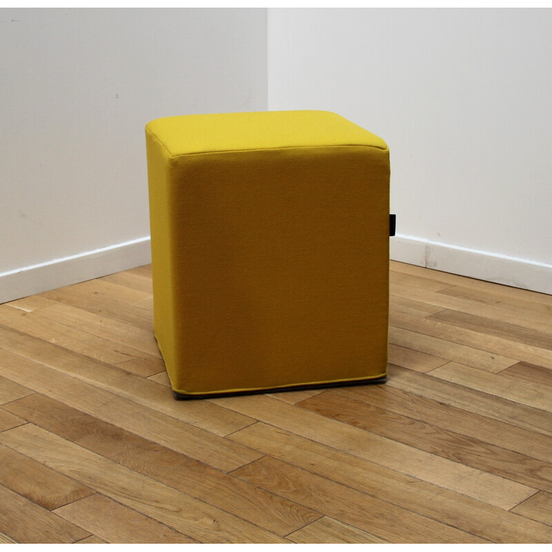 Set of 6 vintage poufs in blue and yellow fabric for Softline