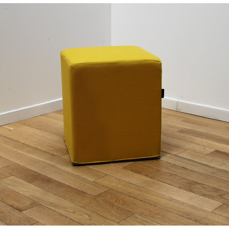 Set of 6 vintage poufs in yellow fabric for Softline