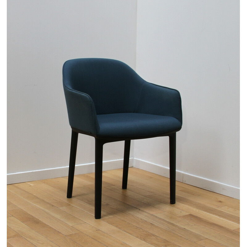 Set of 6 Softshell armchairs in black plastic and blue fabric by Ronan and Erwan Bouroullec for Vitra