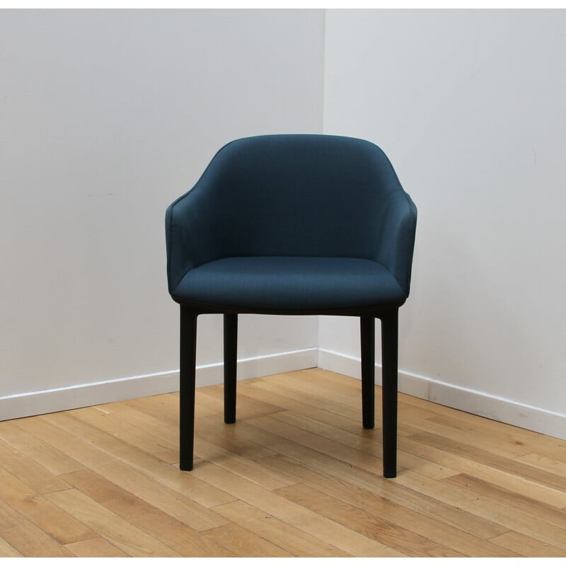 Conjunto de 6 sillones Softshell de plástico negro y tela azul de Ronan y Erwan Bouroullec para Vitra