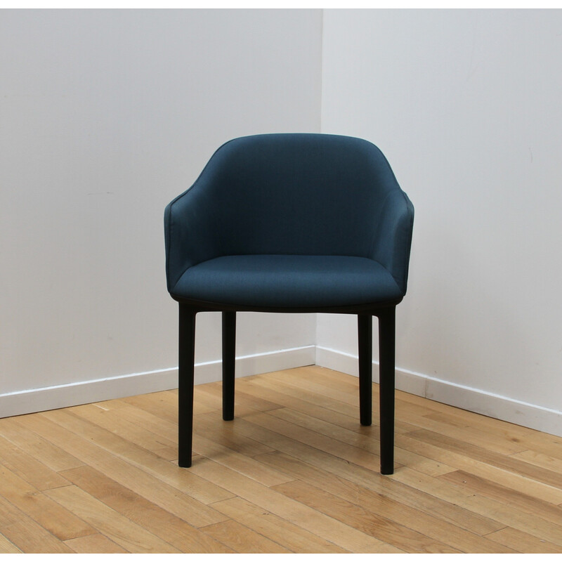 Set of 6 Softshell armchairs in black plastic and blue fabric by Ronan and Erwan Bouroullec for Vitra